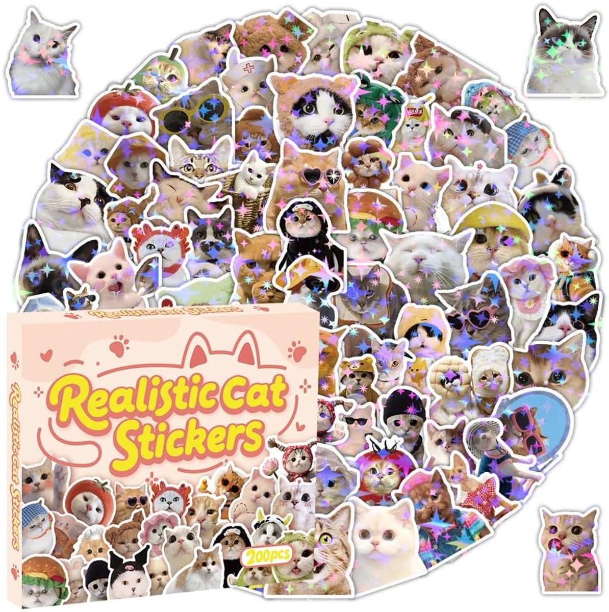Holografische kattenstickers 200 stuks - waterdicht vinyl - kleurrijke ontwerpen - perfect voor laptop en waterfles - ShopVlot