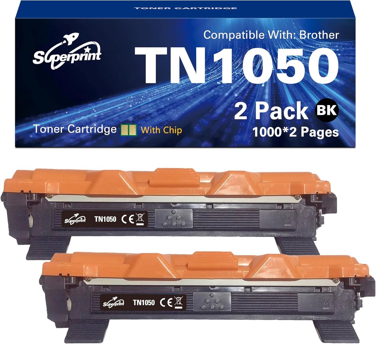 Toner cartridge TN1050 - Pack van 2 - Compatibel - Heldere afdrukken en levendige kleuren - ShopVlot