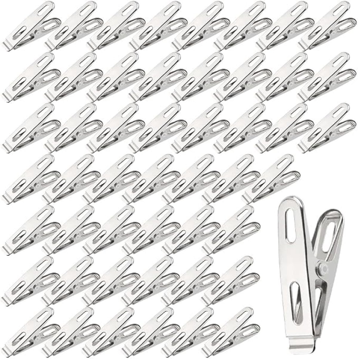 Arvion 50 stuks wasknijpers - Roestvrij staal, wind- en slipvast - 5x1,2 cm - voor broeken, leggings, rokken en jassen