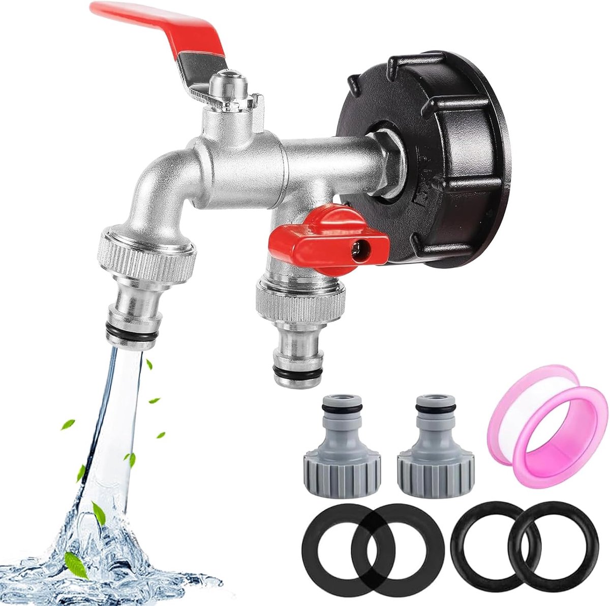 IBC uitloopkraan 1/2 + 3/4 inch - messing dubbele uitloop - robuust en duurzaam - ideaal voor watertanks - ShopVlot
