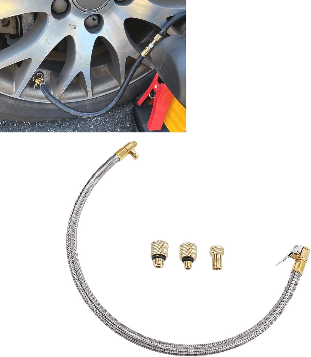 Bandenpomp verlengslangadapter 54cm - messing rubber - vergrendelbare luchtklauw - universeel voor luchtcompressoren - ShopVlot