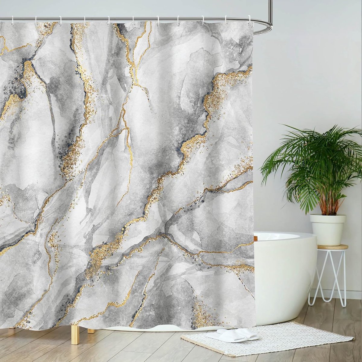 Douchegordijn 180x180cm - grijs marmer - modern abstract - waterafstotend - ShopVlot