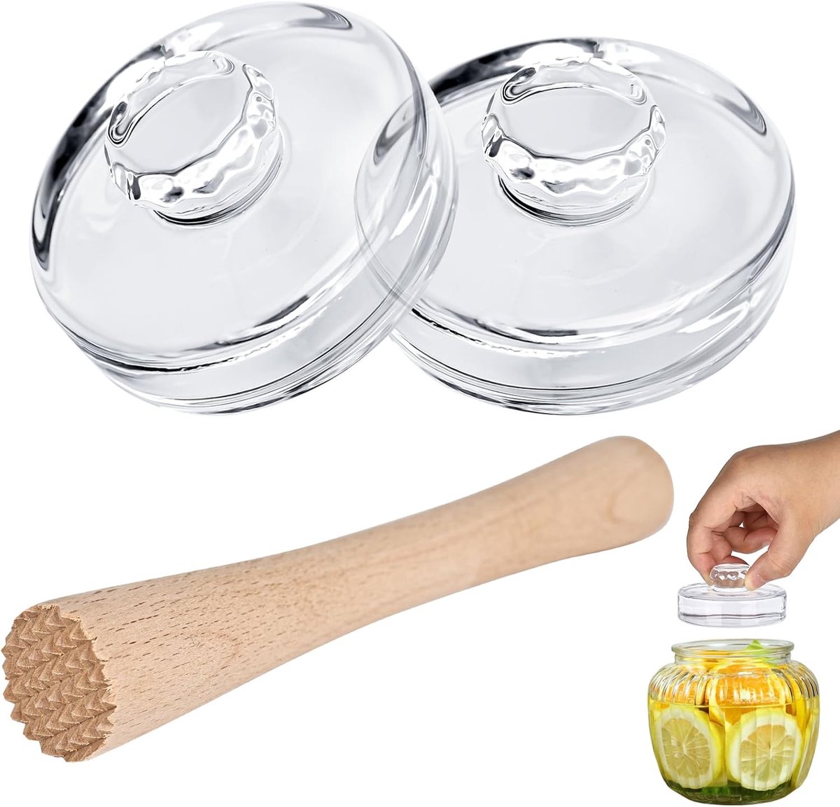 Fermentatiegewichten 7 cm - glazen gewichten met houten pusher - ideaal voor fermenteren - ShopVlot