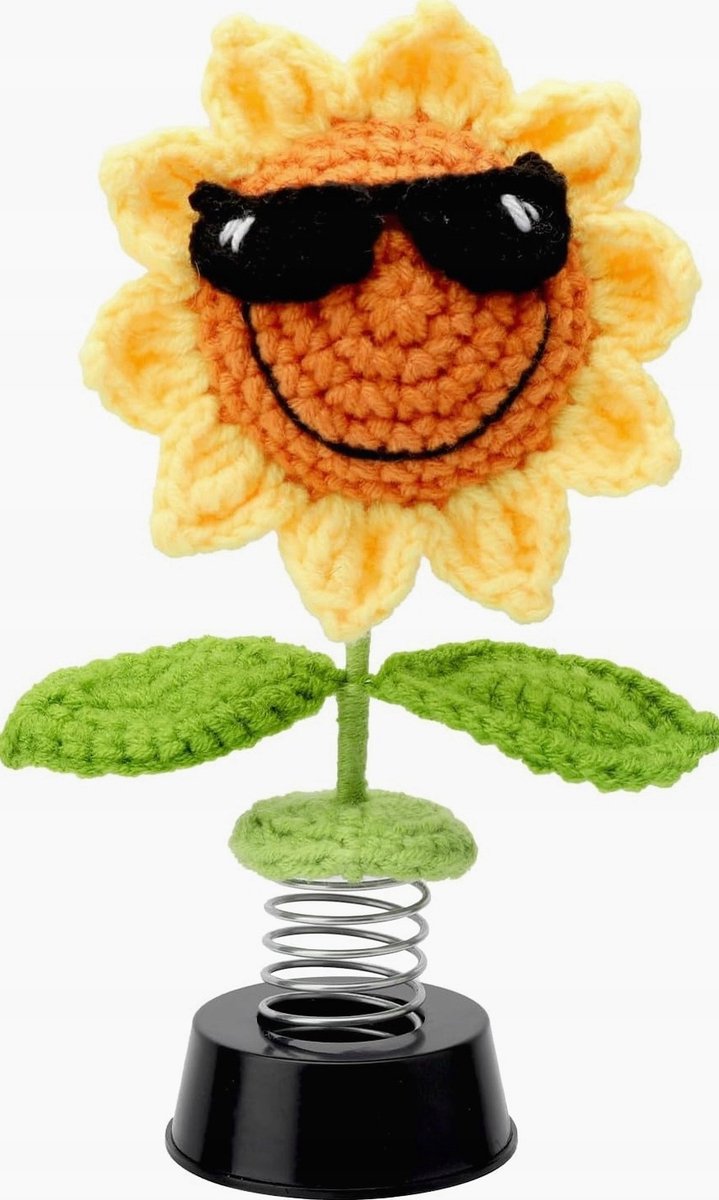 Handgemaakte Zonnebloem Auto Decoratie - Vrolijke Waggelende Figuur