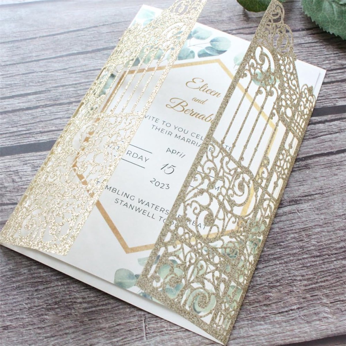 Uitnodigingskaarten laser gesneden - gouden glitter - 25 stuks - perfect voor bruiloften - ShopVlot