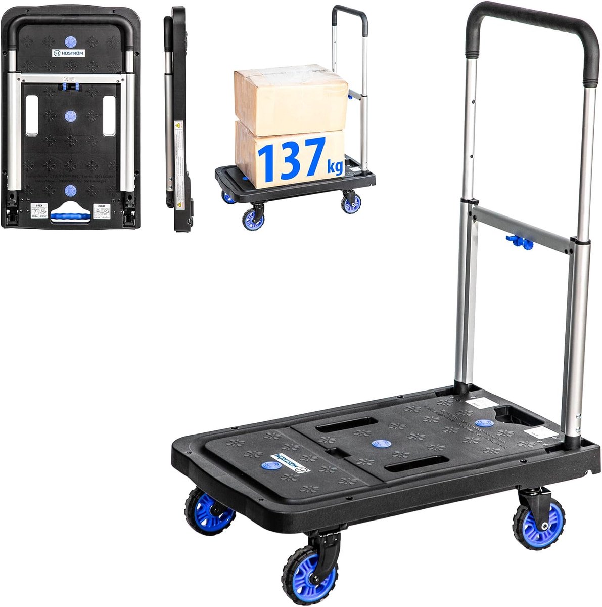 Opvouwbare trolley met wielen - telescopische handgreep - max. belasting 137 kg - ideaal voor materiaaltransport - ShopVlot