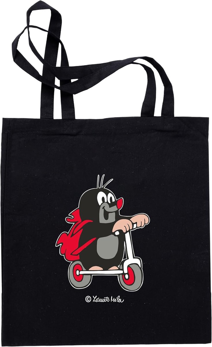 Katoenen boodschappentas met handvat 42 x 38 cm - originele De Kleine Mol en Scooter - unisex voor kinderen - ShopVlot
