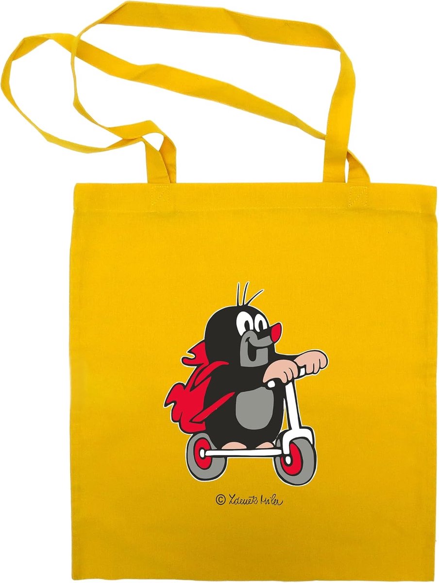 Katoenen boodschappentas met handvat 42 x 38 cm - originele De Kleine Mol en Scooter - unisex voor kinderen - ShopVlot