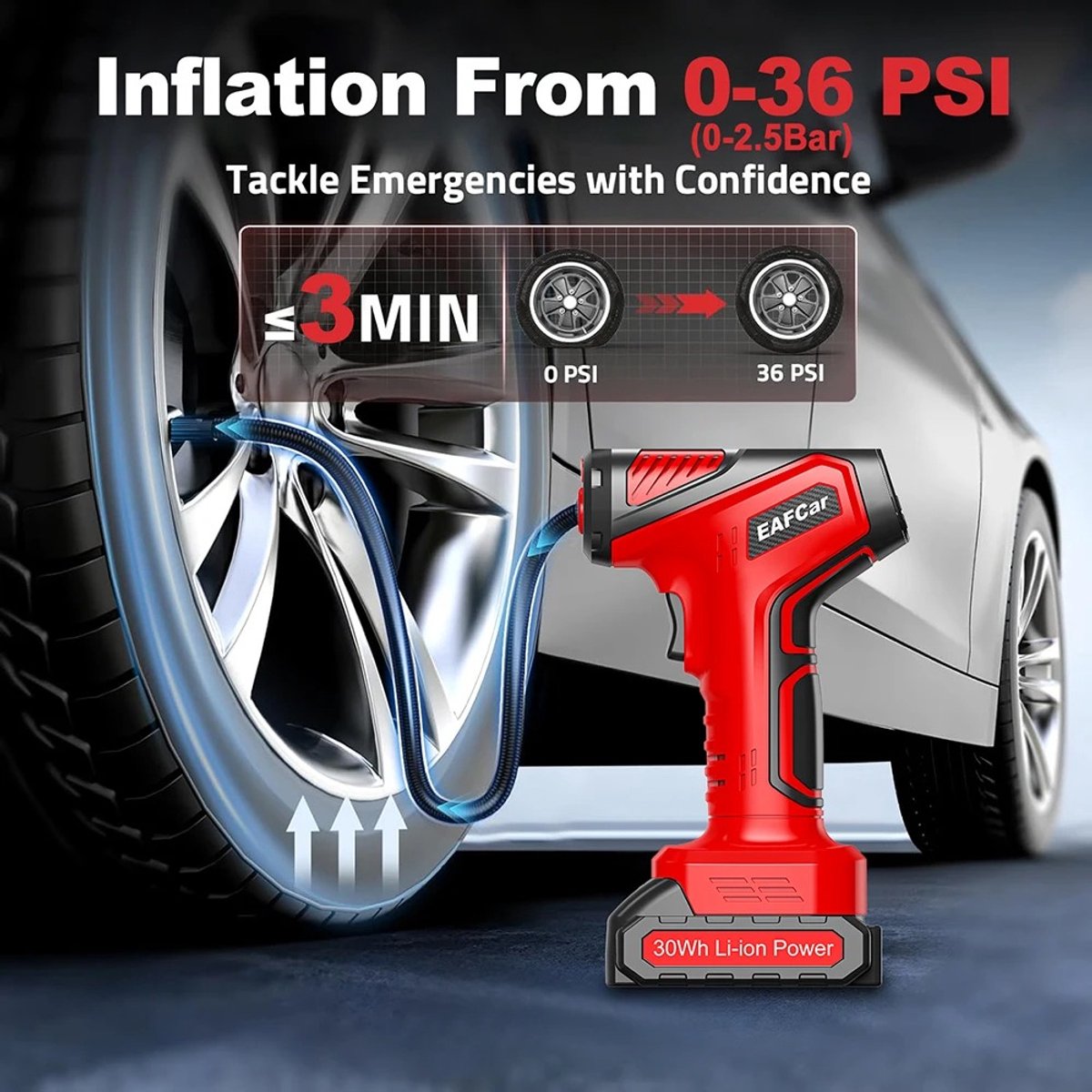 UrbanSelect Bandenpomp Auto - Compressor Bandenpomp - Luchtcompressor - Digitaal Display - Compact - Snel Oppompen - Rood thumbnail 3