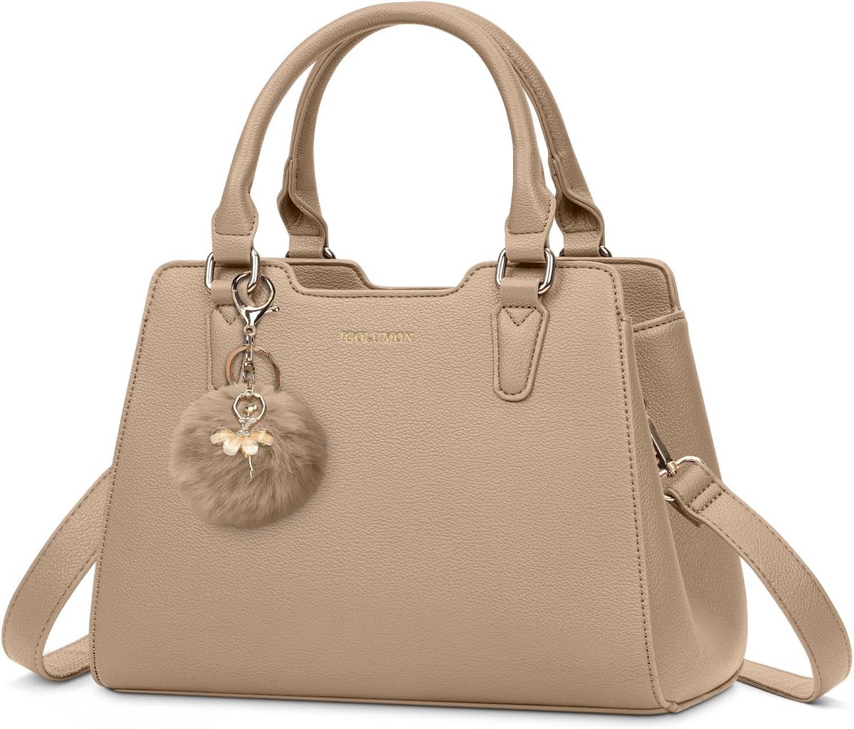 Handtas dames - elegante PU leren schoudertas - trendy met pompom - perfect voor werk en uitjes - SnelShoppen