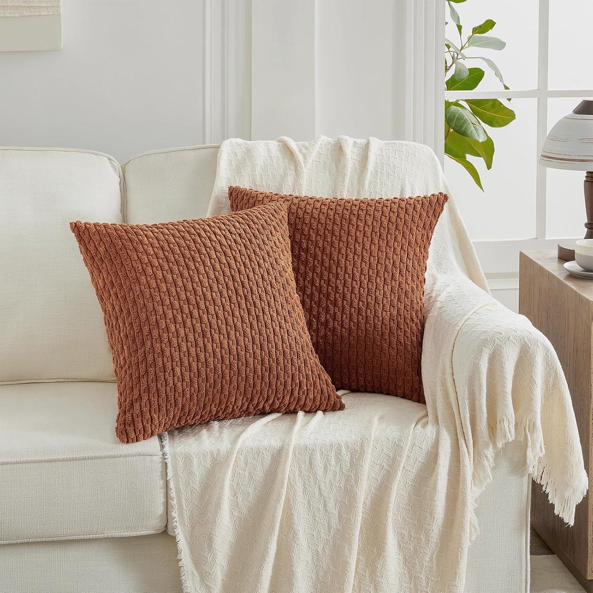 Kussenhoezen set van 2 - 45 x 45 cm - Corduroy - Fluffy boho design - Perfect voor je bank - SnelShoppen