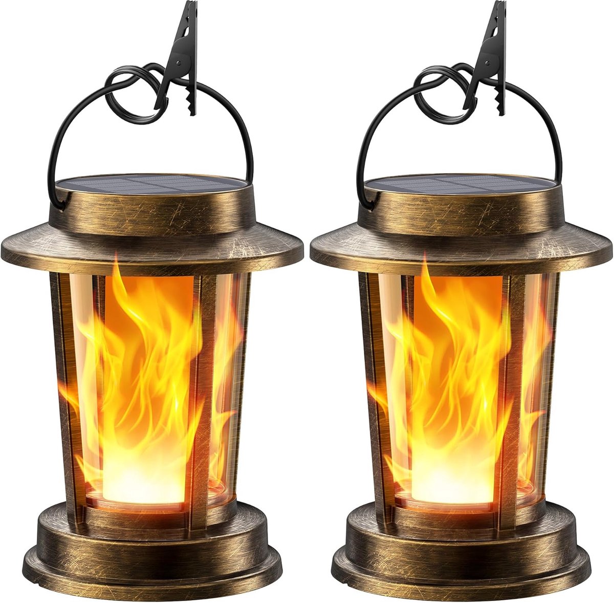 SnelShoppen - Hangende Solarlampen voor Buiten, 2 Stuks, Koperkleurig, IP65 Waterdicht, Tuindecoratie, Perfect voor Feesten en Camping