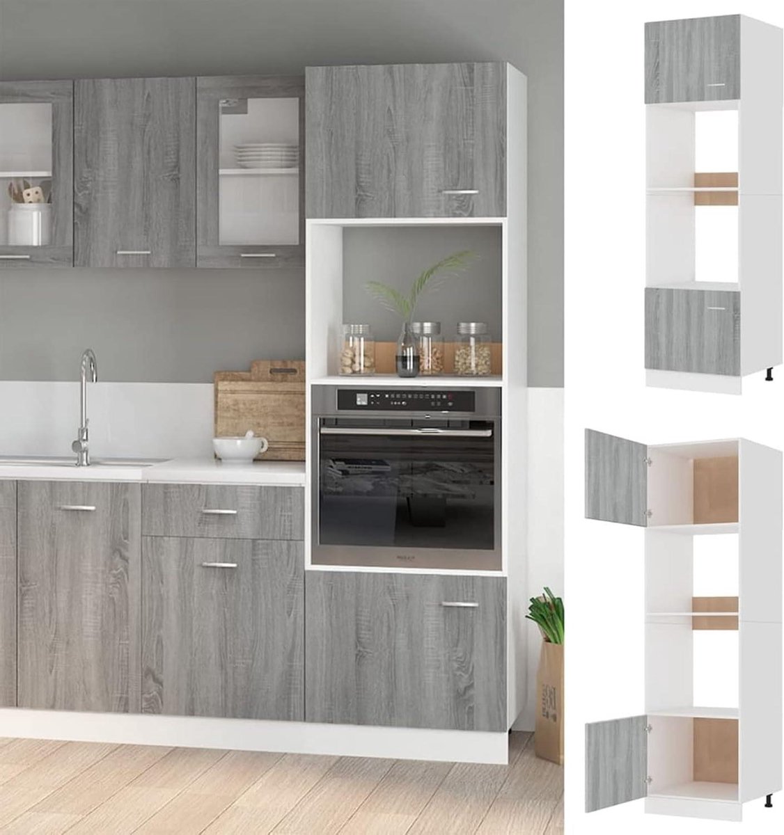Keukenkast - Opbergkast Keuken - Keuken Organiseren - Ruimtebesparend Ontwerp - 60 x 57 x 207 cm - Sonoma Grijs