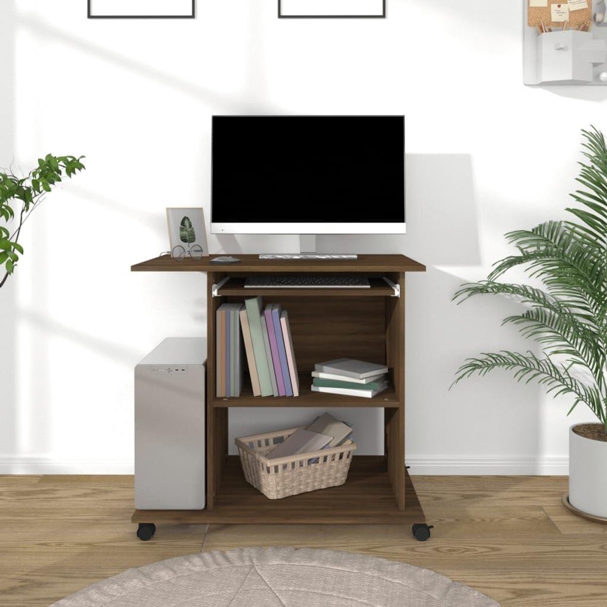 Bureaurek - Schrijftafel Werkplek - Thuiswerken Organiseren - Met Uittrekbaar Toetsenbord - 80 x 50 x 75 cm - Bruin Eikenlook