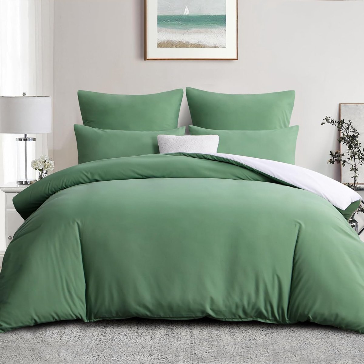 Dekbedovertrek 200x200 cm - Reversible - Groene Witte Kleur - Ultieme Comfort - SnelShoppen