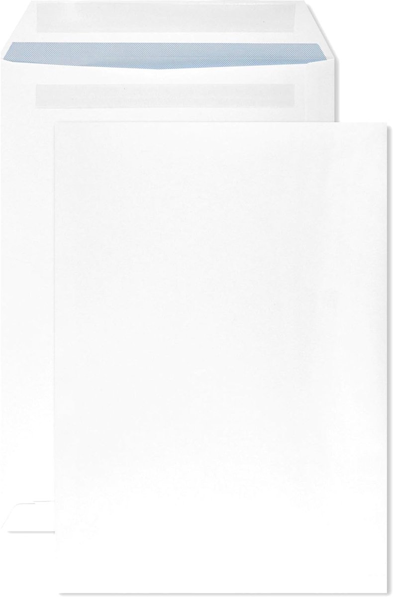 C4 Enveloppen 250 stuks - Wit met blauwe binnendruk - Zelfklevend zonder venster - Perfect voor documenten - SnelShoppen