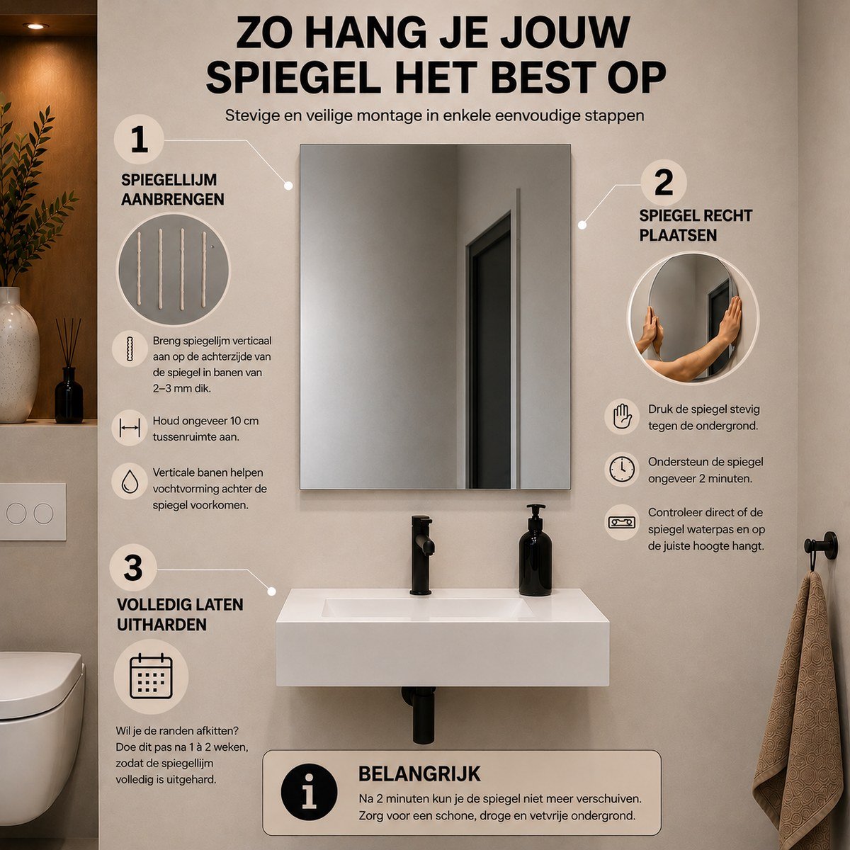 Rechthoekige spiegel - 400 x 500 mm - Verzilverd - Met facetrand - Met spiegellijm - In Nederland Geproduceerd - Top Kwaliteit Wandspiegel Zonder Lijst