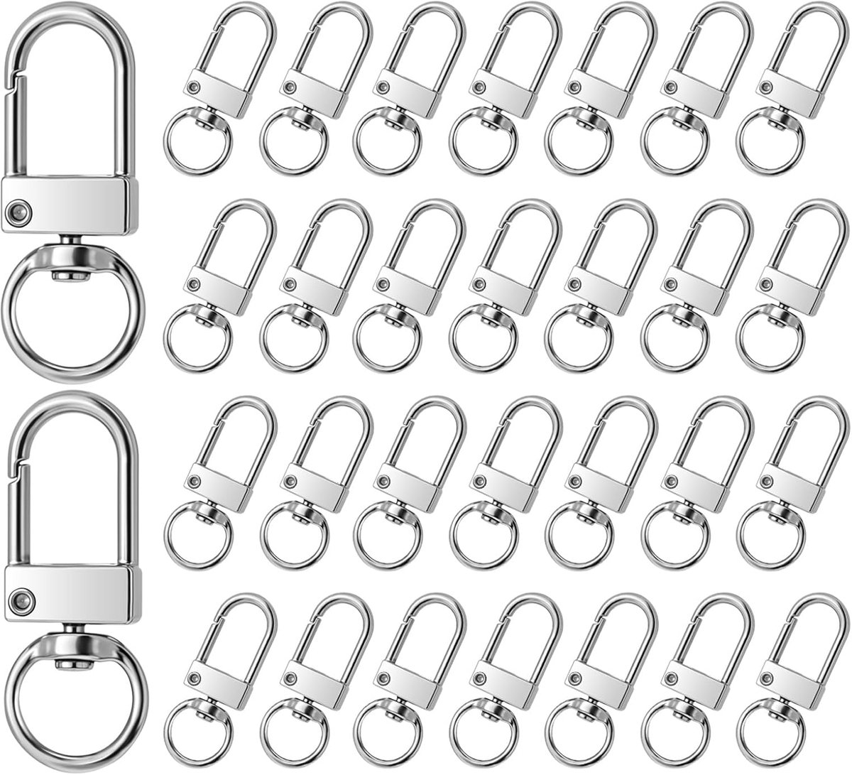 Sleutelhangers met karabijnhaak 30 stuks - roestvrij staal - 360° draaibaar - ideaal voor DIY projecten - SnelShoppen