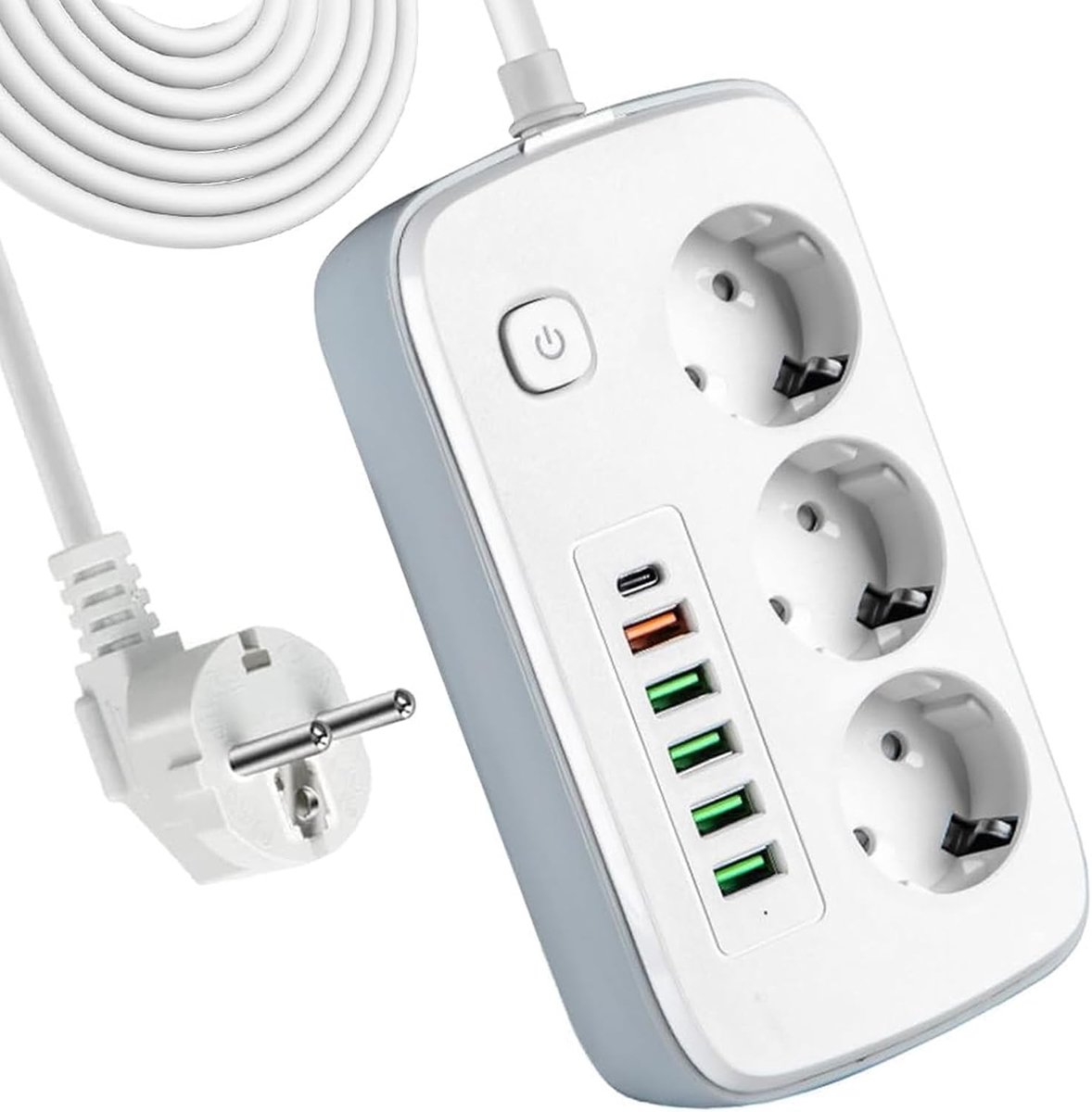 Meerdere stekkerdoos met USB - 5 USB A + 1 USB C - 3 stopcontacten - veilig opladen voor thuis en kantoor - SnelShoppen