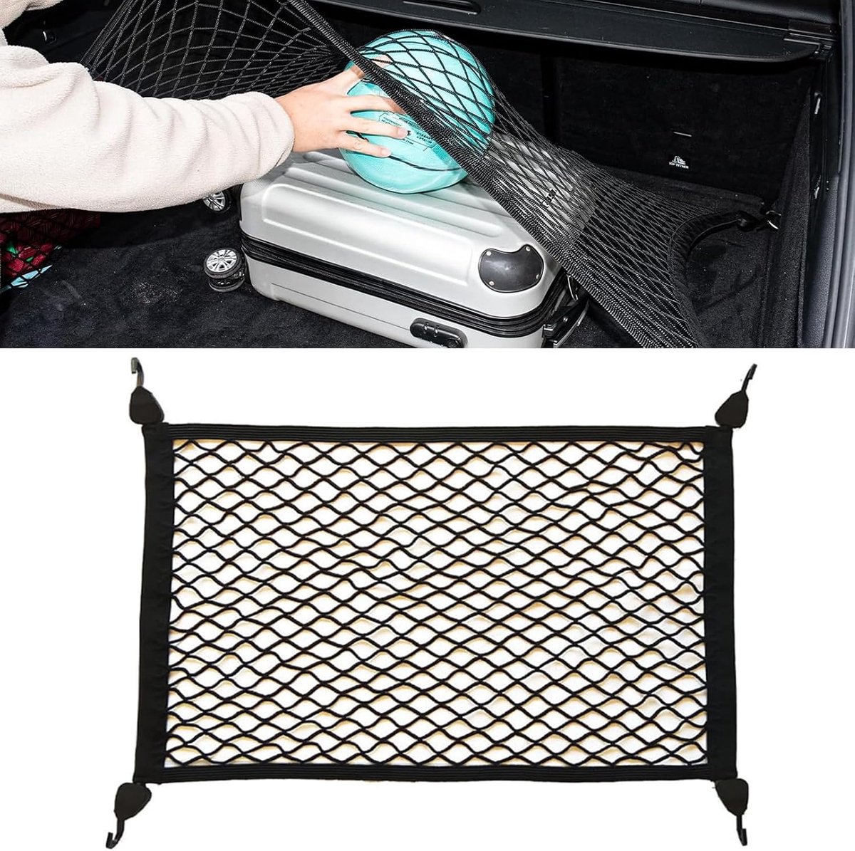 Bagage net auto 60x40cm - rekbaar tot 120x80cm - elastisch nylon - ideaal voor ordelijk vervoer - SnelShoppen