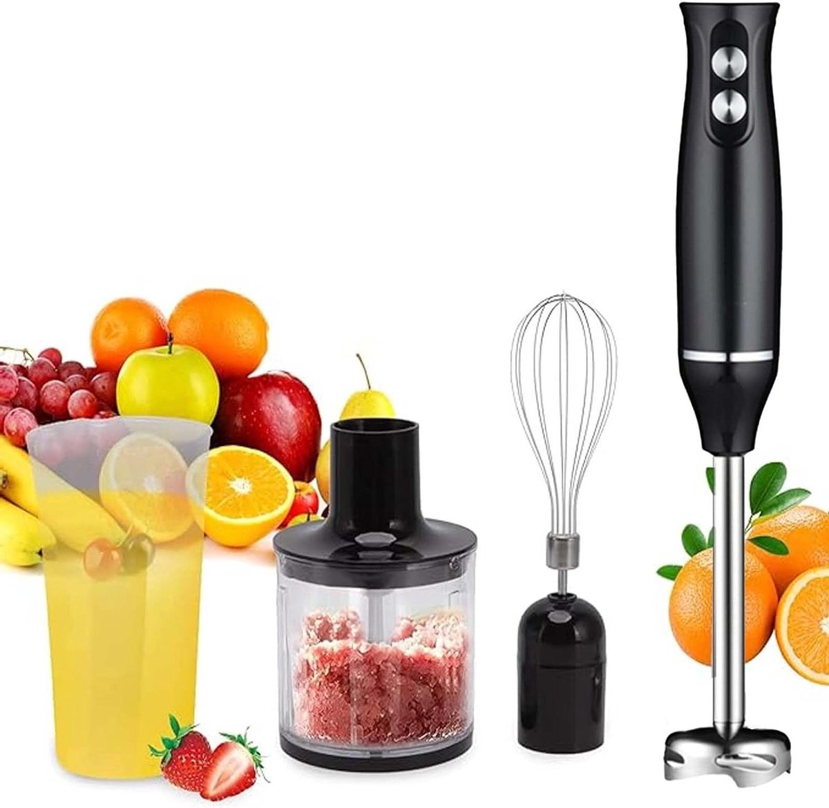 Staafmixer - Keukenmachine Handblender - Eten Bereiden - 4-In-1 Multifunctioneel - 500 ml en 700 ml - Zilver