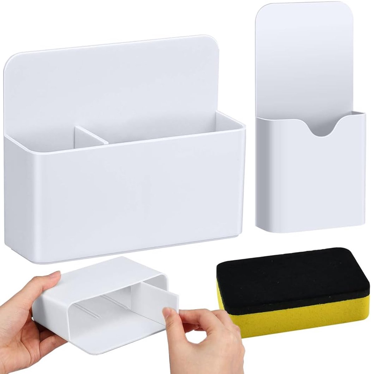 Thijox - Magnetische Pennenhouder Set van 2 Stuks met Whiteboard Reinigingsspons - Veelzijdige Organizer voor Koelkast, Whiteboard, Kluisjes, Kantoor,
