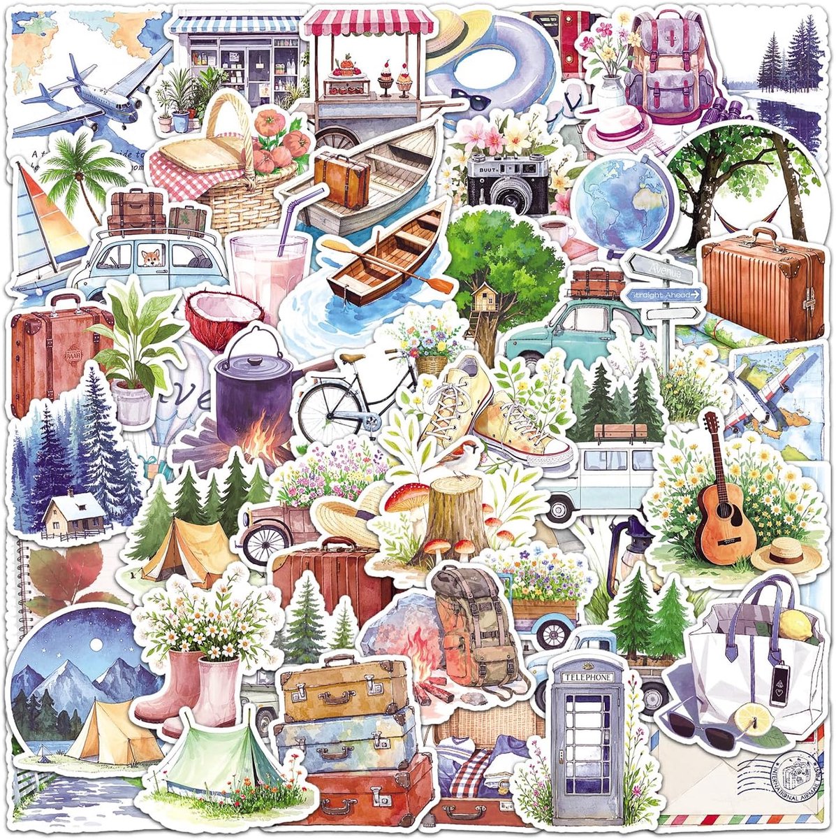 vakantiestickers 50 stuks - kleurrijk - voor scrapbook en fotoalbum - personaliseer je accessoires - ShopVlot