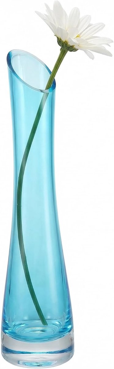Glazen knop vaas klein - handgemaakt - blauw - decoratieve enkele steel - ShopVlot