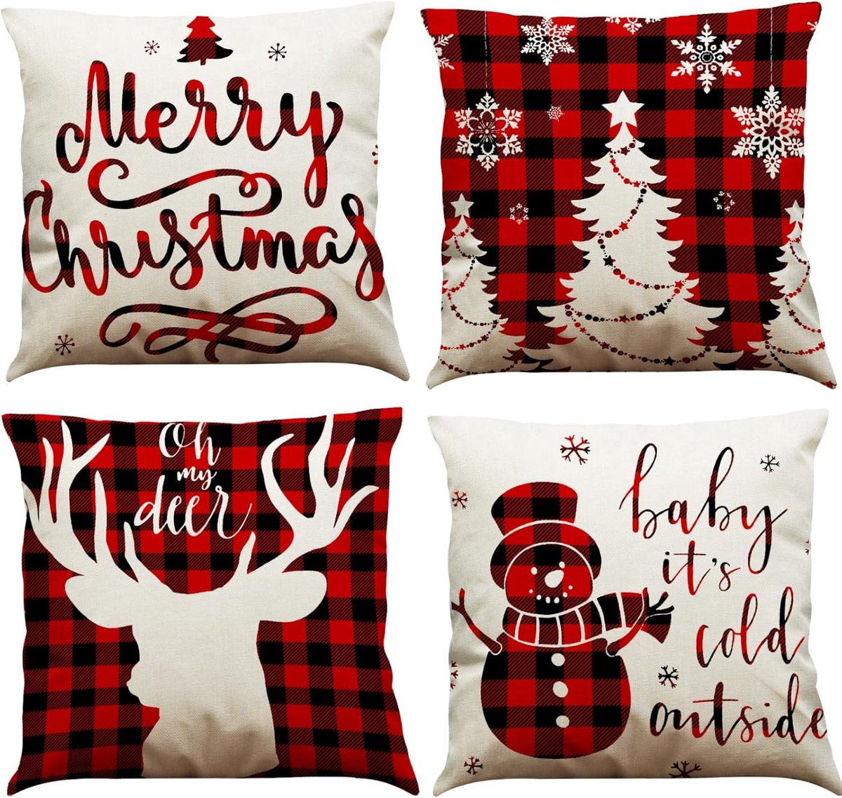 Kussenhoes Kerst 45 x 45 cm - Rode Decoratieve Katoen Linnen - Verstopte Rits - Perfecte Kerstdecoratie - ShopVlot