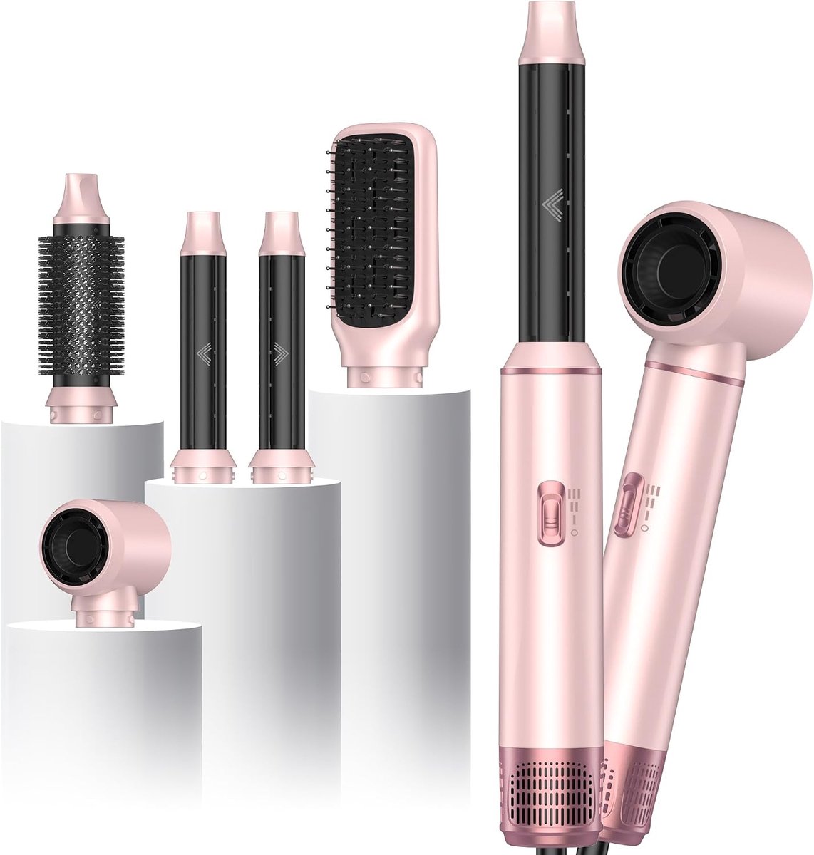 Haarstyler 1000 W - Roze - 5-in-1 set - Creëer diverse kapsels - ShopVlot