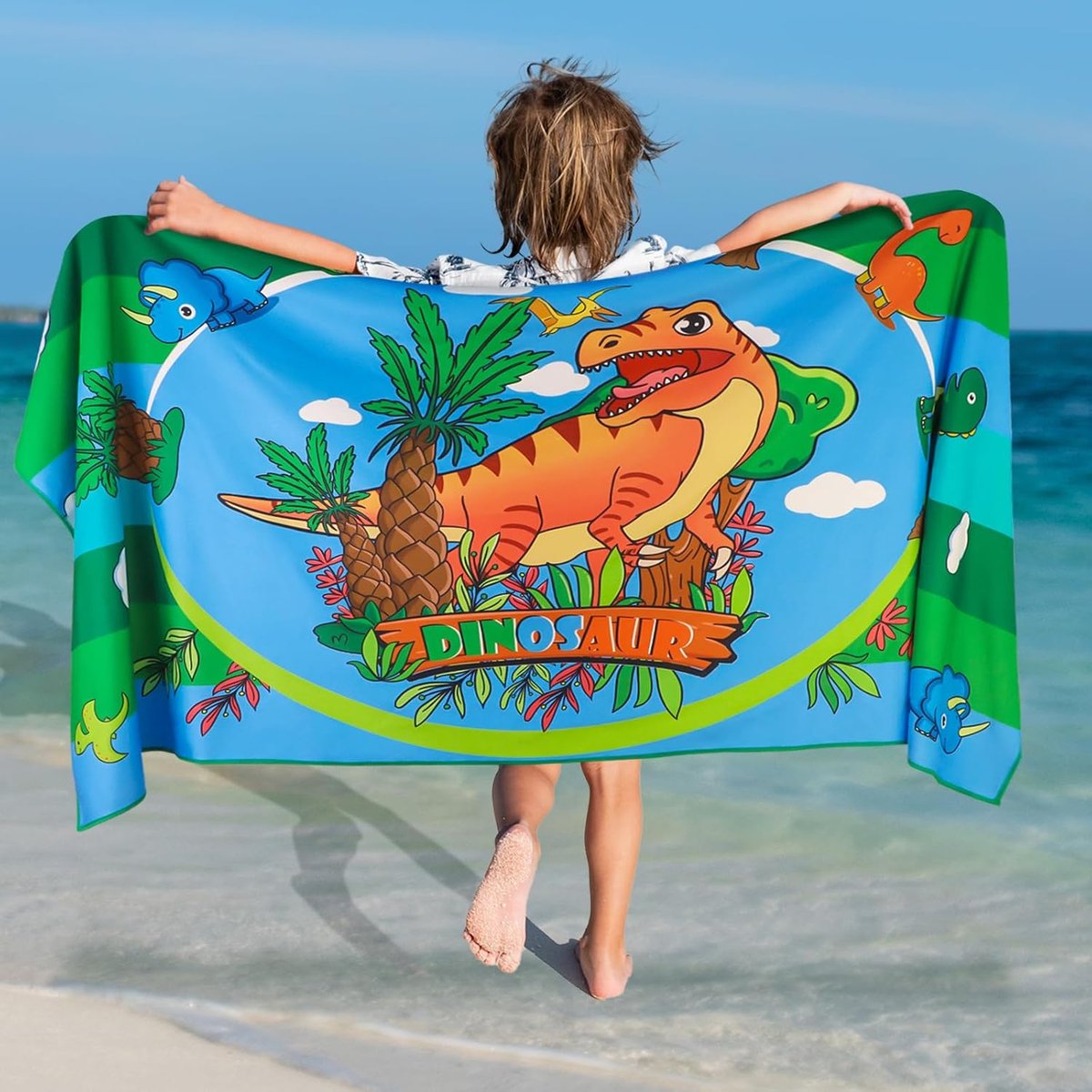 Microfiber strandlaken 75x150cm - dinosaurussen - snel drogend - ideaal voor strand en zwembad - ShopVlot
