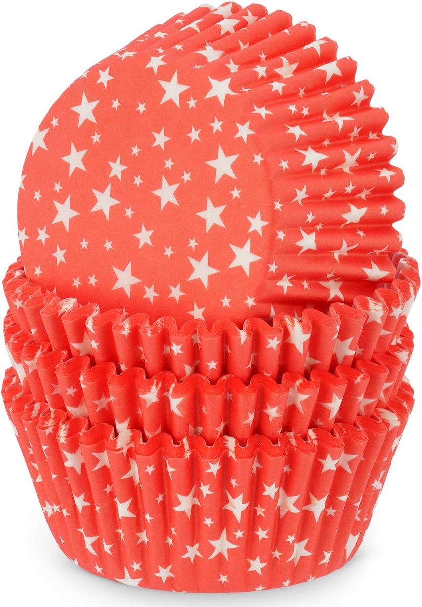 Muffinvormen 100 stuks - papieren vormen met rode sterren - ideaal voor cupcakes en muffins - ShopVlot