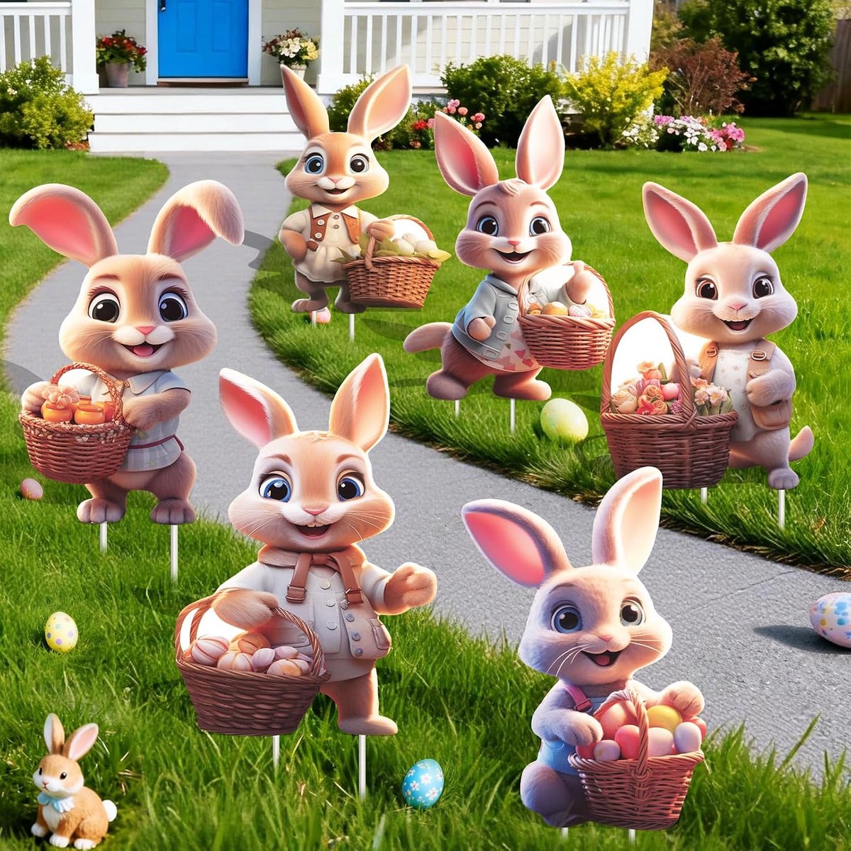 Easter Bunny Tuinpicks 6 Stuks - 2D Decoratief - Weerbestendig - Perfect voor Paasei Jacht - ShopVlot