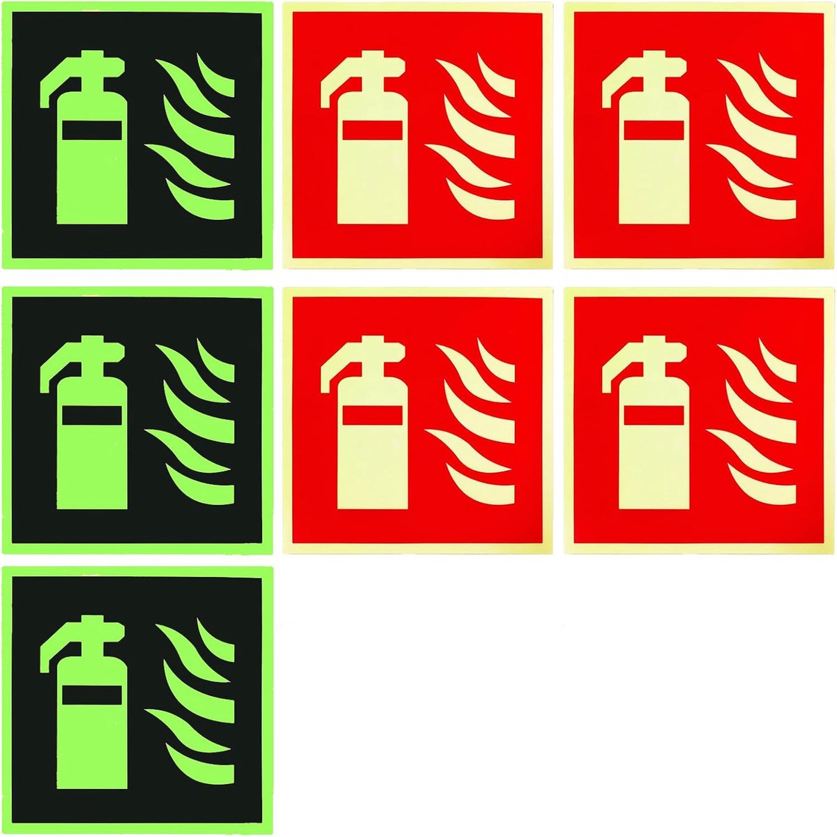 Nachtverlichte brandblusserborden set 7 - zelfklevend PVC - ISO 7010-conform - veilig voor thuis en kantoor - ShopVlot
