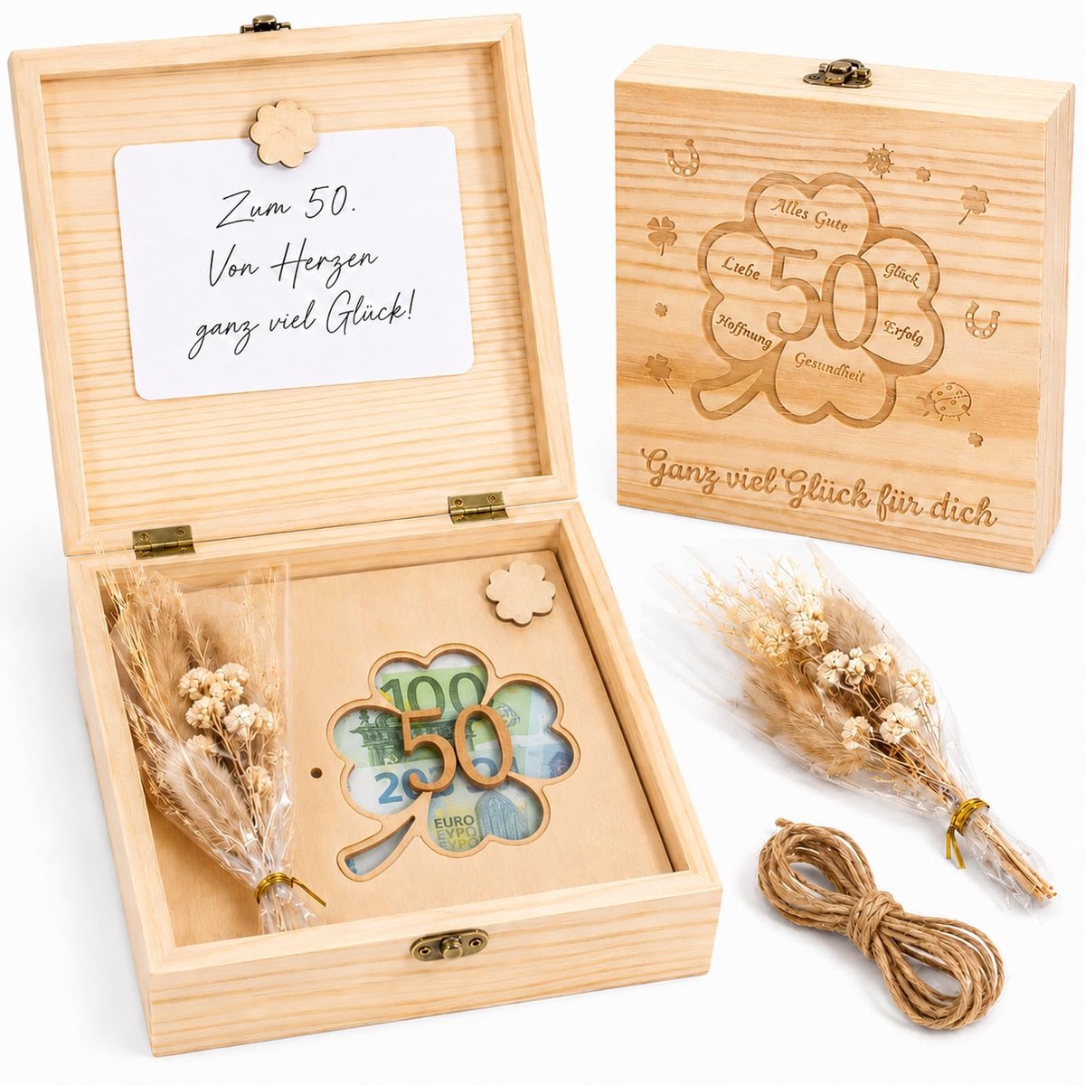 Geldgeschenken verjaardag 50 stuks - klavertje geluk - houten gastenboek - unieke tafeldecoratie - ShopVlot