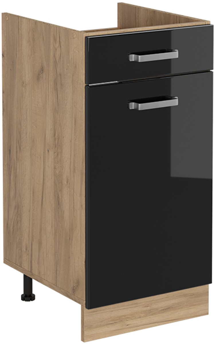 Vicco Keukenonderkast R-Line, Zwart hoogglans/Goudkleurig Eiken, 40 cm zonder werkblad