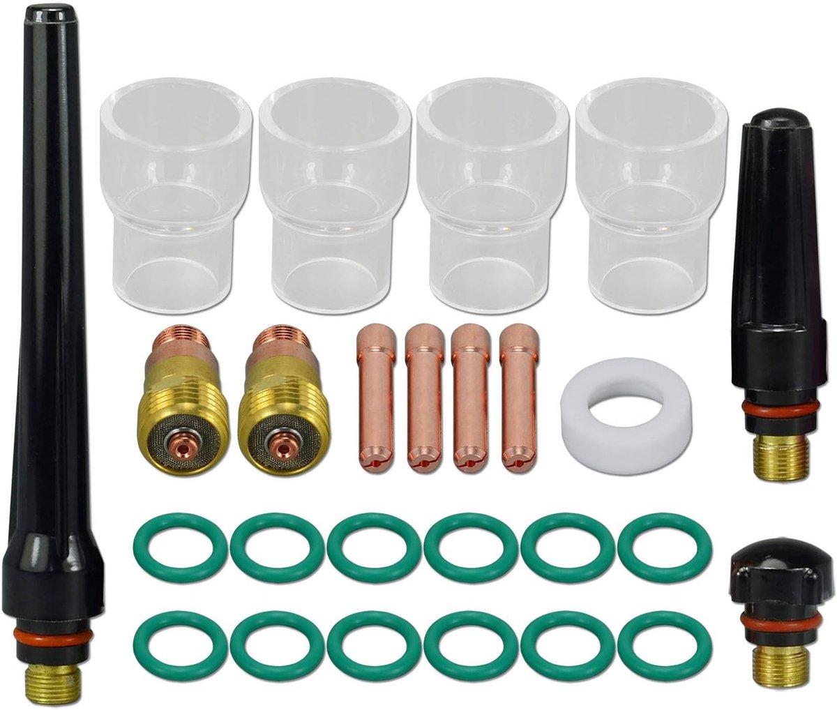 TIG Gas lens set 17GL116 - Collet body & insulated cup - Voor 17, 18, 26 series TIG-lassen - Inclusief 26 accessoires - ShopVlot