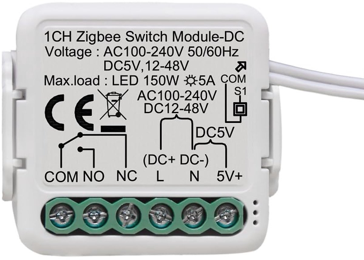 Zigbee Smart Relay Switch Module - 1 Kanaal - DC12V/24V en AC 100-240V - Slimme bediening voor garagedeur - ShopVlot