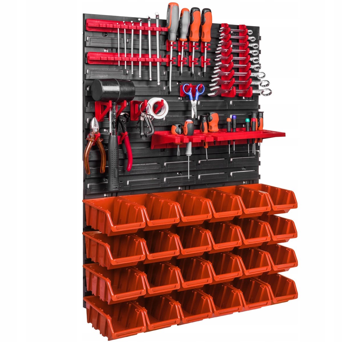 Gereedschapswand 58x78cm met 24 Bakjes, Haken & Plank