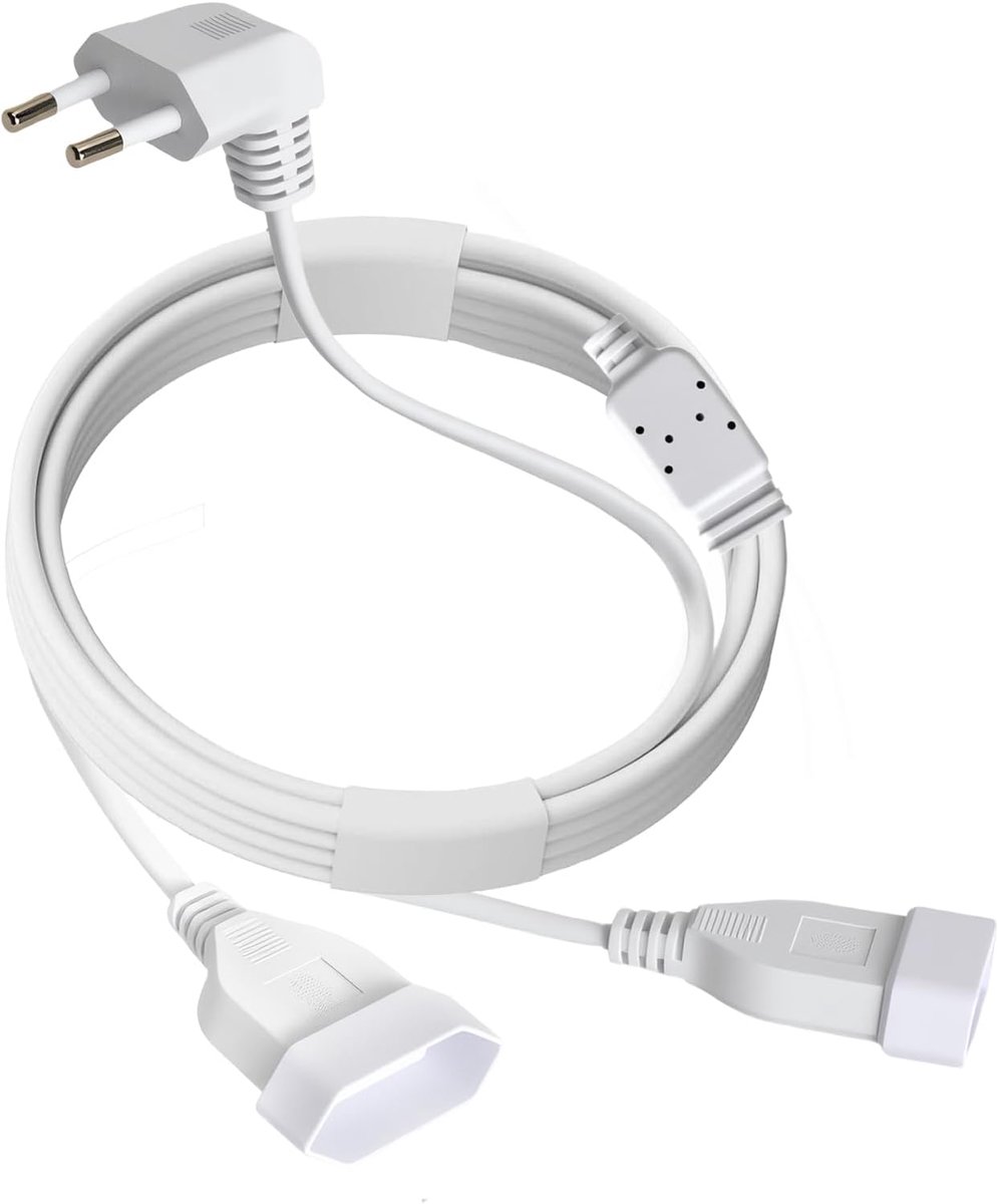 Verlengkabel 3 m - platte stekker - 2-in-1 eurostekker - ideaal voor tv en pc - ShopVlot