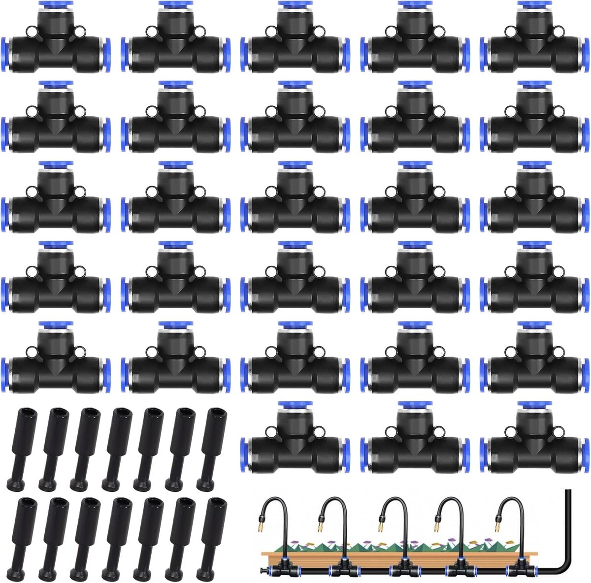 Pneumatische connectoren 42-delig - 8mm T-vormig - snelle koppelingen - ideale oplossing voor luchtpijpverbindingen - ShopVlot