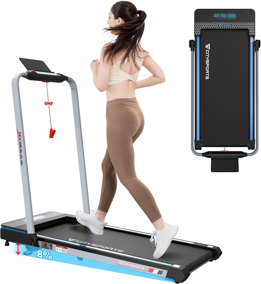 CITYSPORTS WP3 Loopband Inklapbaar - 12 km/u - APP - 2HP - 8% Hellingsfunctie - Elektrisch - Walking pad