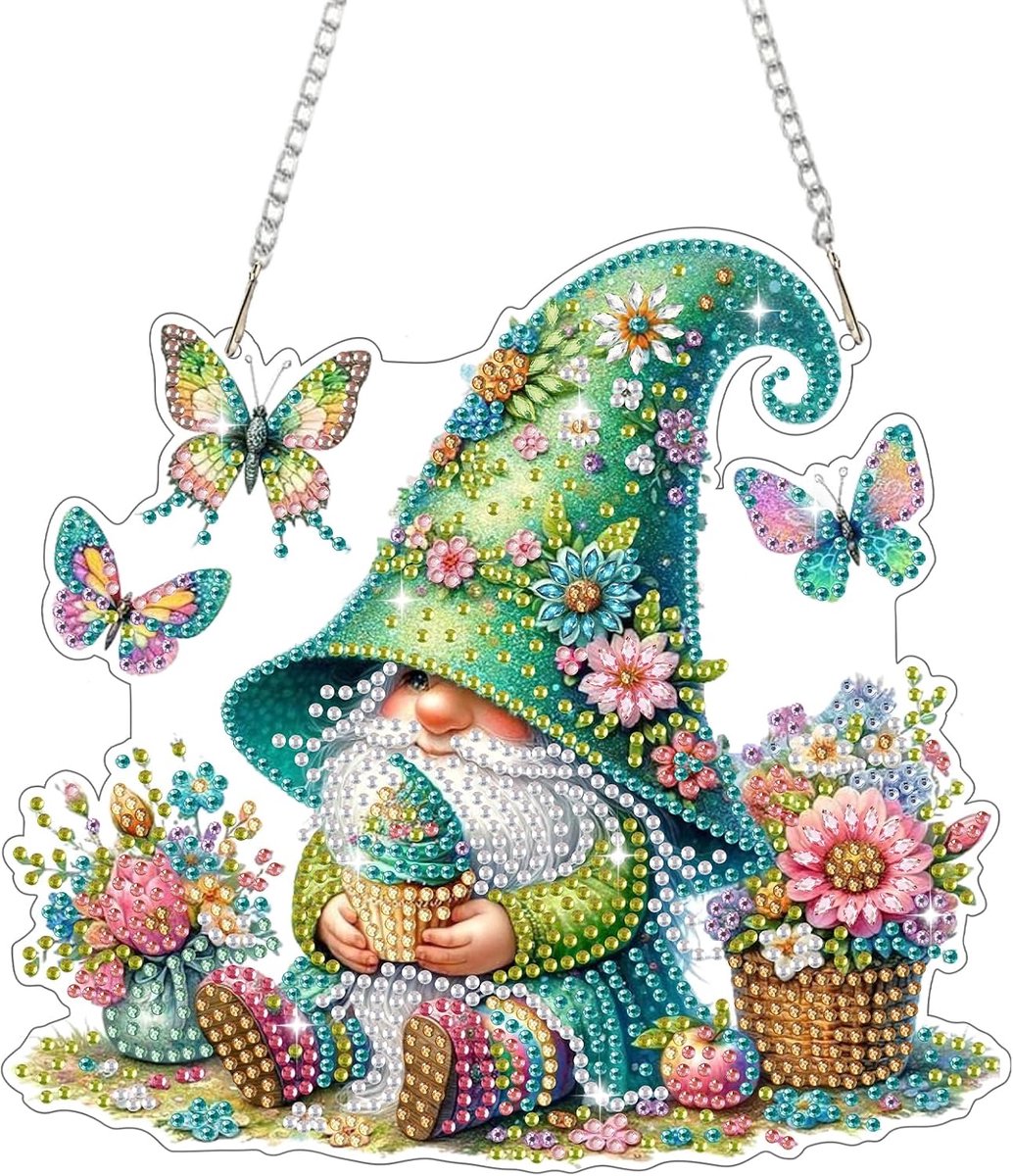 Diamant schilderen set - Hangende gnoom & vlinders - 5D schilderij voor kinderen en volwassenen - ShopVlot