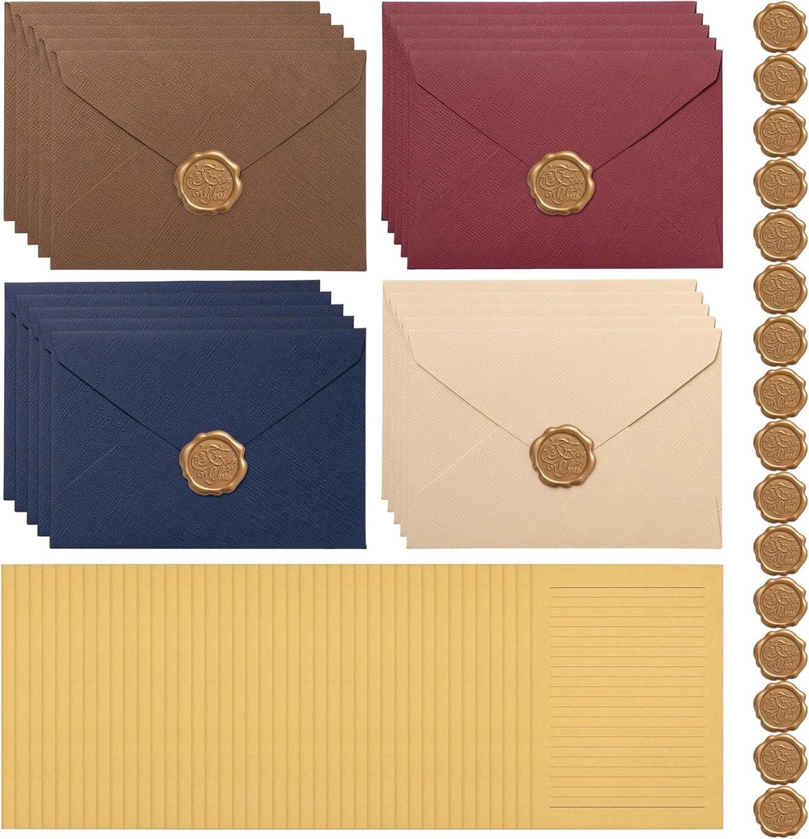 80-delig vintage briefpapier set - A5-schrijfpapier - 20 linnen enveloppen - perfect voor bruiloftsuitnodigingen - ShopVlot