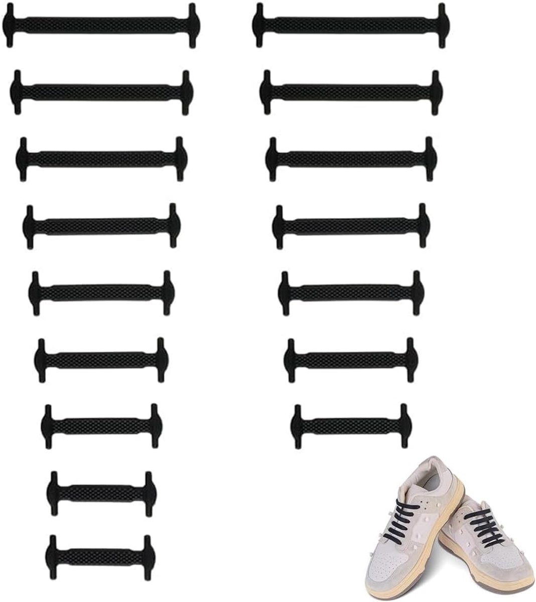 Veters zonder strikken - elastische siliconen - 8 paar zwart - voor sneakers en laarzen - ShopVlot