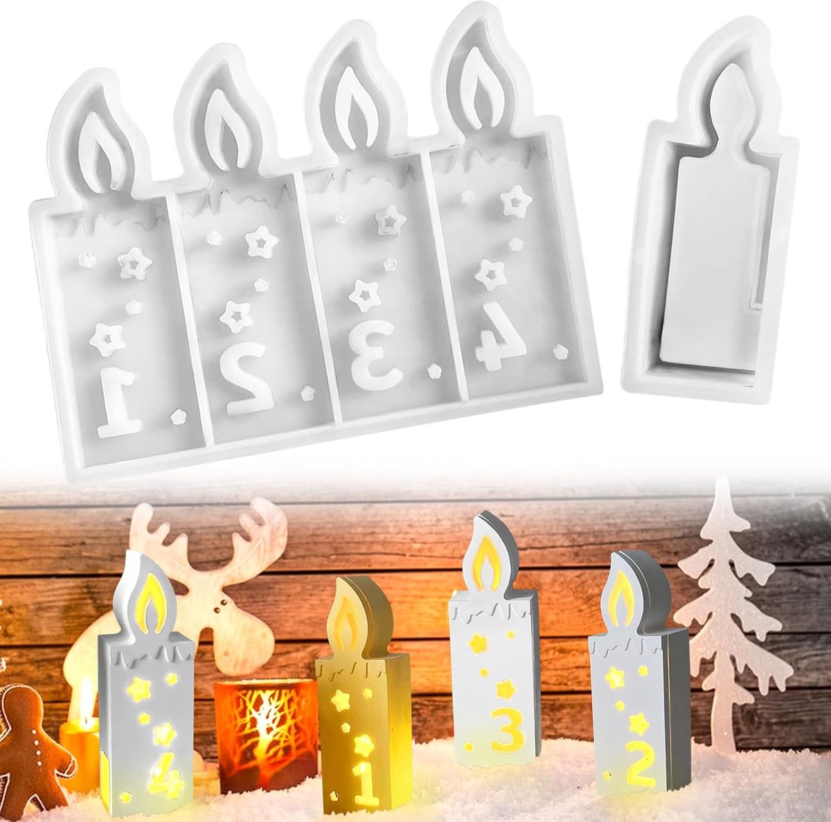Siliconen vormen 2 stuks - adventskalender met cijfers 1-4 en ster - gips en epoxyhars - ideaal voor knutselen - ShopVlot