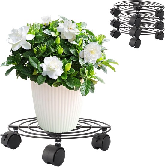 Plantrollers rond 27 cm - metalen coasters met wielen - weerbestendig - ideaal voor het verplaatsen van planten - ShopVlot