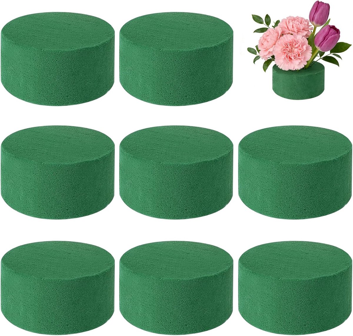 Steekschuim 8 stuks - ronde bloemschuimset 8 x 4 cm - groene steekmassa - ShopVlot