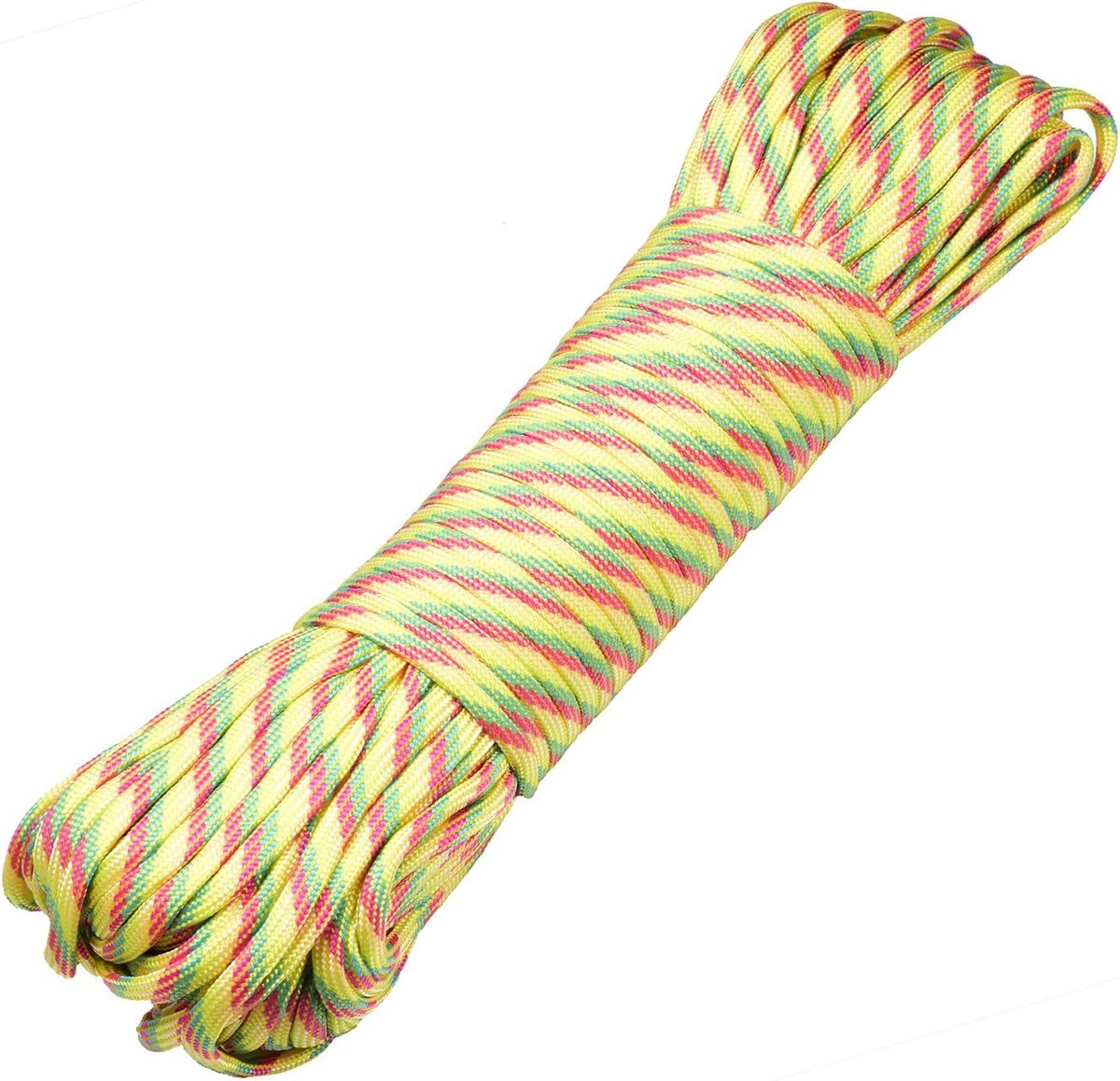 30 meter lang textieltape nylon koord paracordtouw survivaltape voor knutselen en voor outdoor campingactiviteiten 4 mm - 7 draden geel-rood-groen