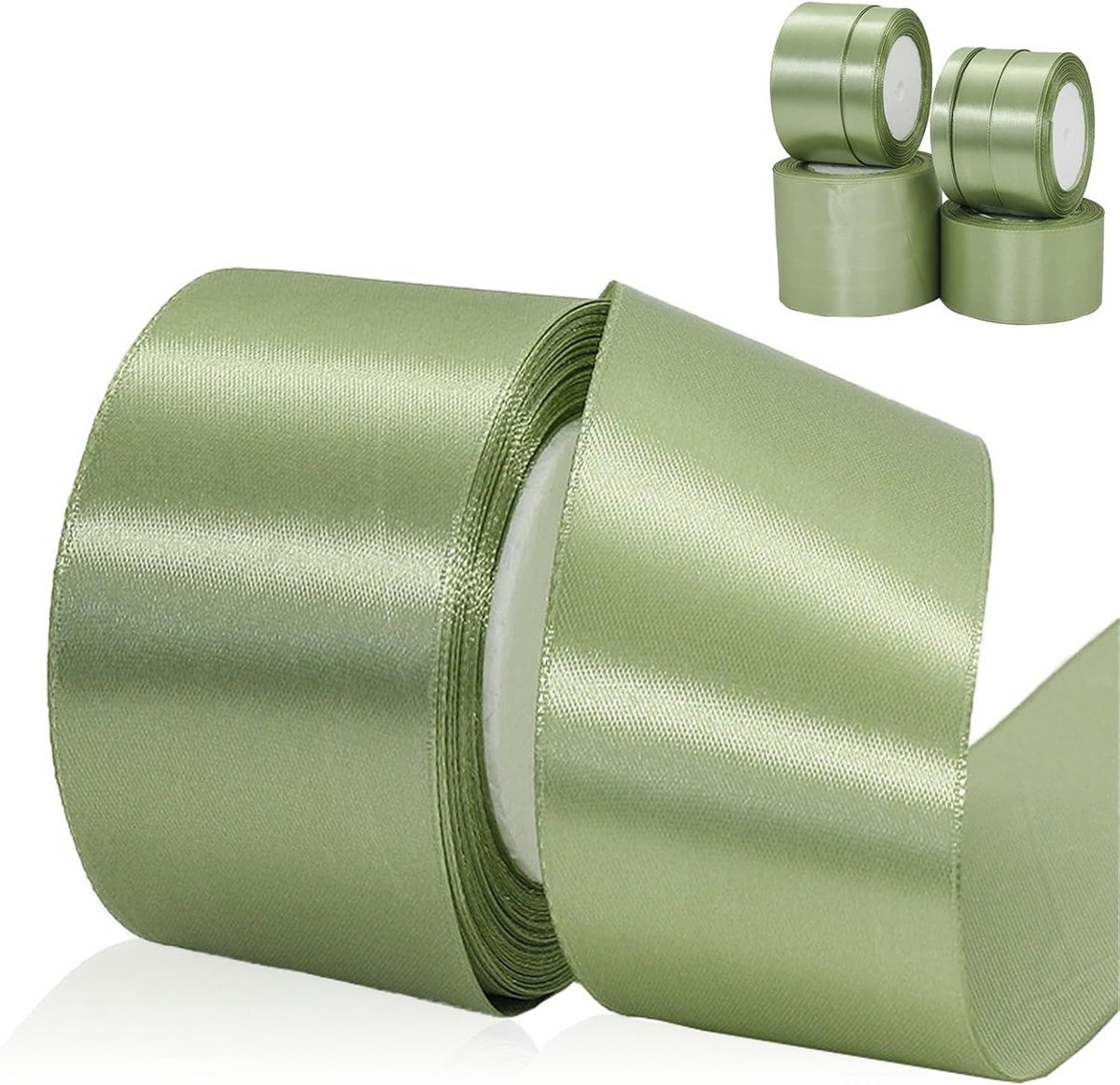Saliegroen satijnen lint van 50 mm breed - 23 m, dubbelzijdig satijn, grote dikke polyester linten voor geschenkverpakking, bruiloft, auto, naaien, bloemen, naaien, feest, kerstcadeauverpakking